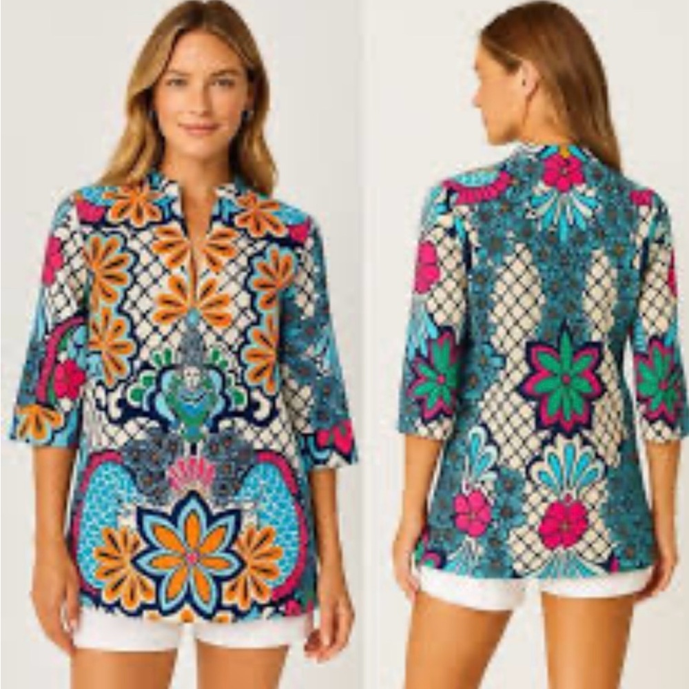 Lilly Pulitzer Vibrant Floral Newberry Tunic Tunic in Blue and Pink Size Large